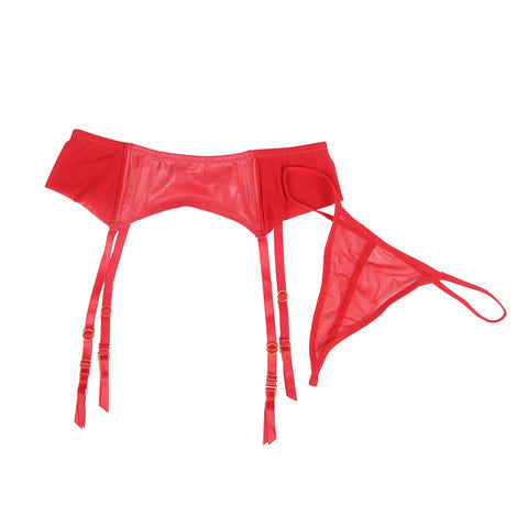 High Waist Garter Belt & Panty P5197-2 Red XS/S
