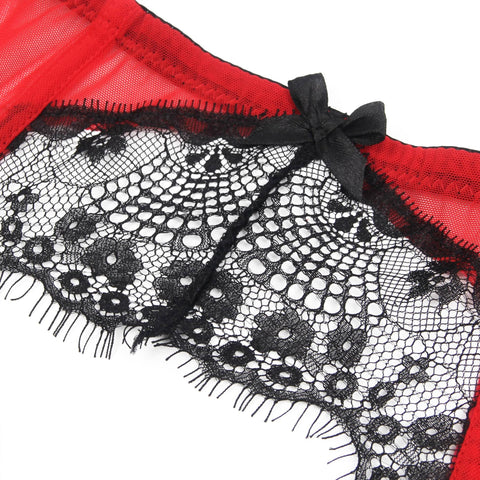 Eyelash Lace Metal Clips Garter & Panty P5255-2 Red S