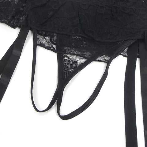 Sexy Lace Garter Panty with Metal Buckles P5251-1 Black M/L