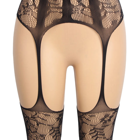 Jacquard Halter Neck Bodystocking H3633-1 Black XS/M