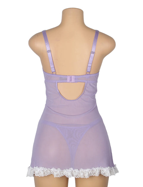Sexy Lace Ruffled Suspender Nightdress/Chemise & Matching G-String Set R82096-4P Purple  XL