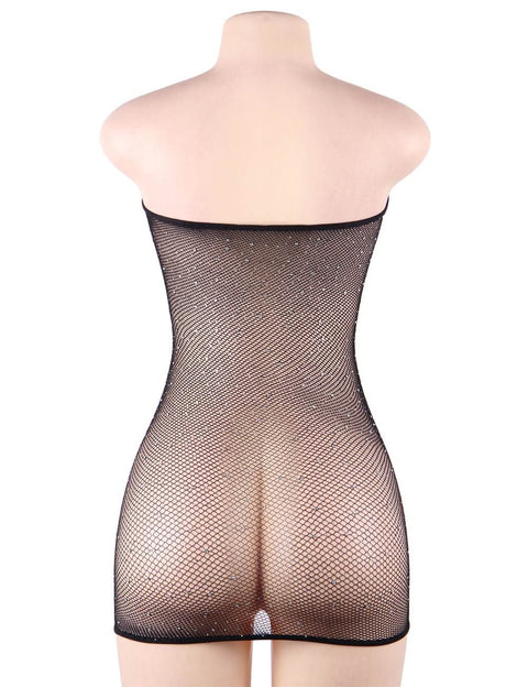 Fishnet Off-the-shoulder Sparkle Bodystocking/Dress H3445-1 Black XS/M