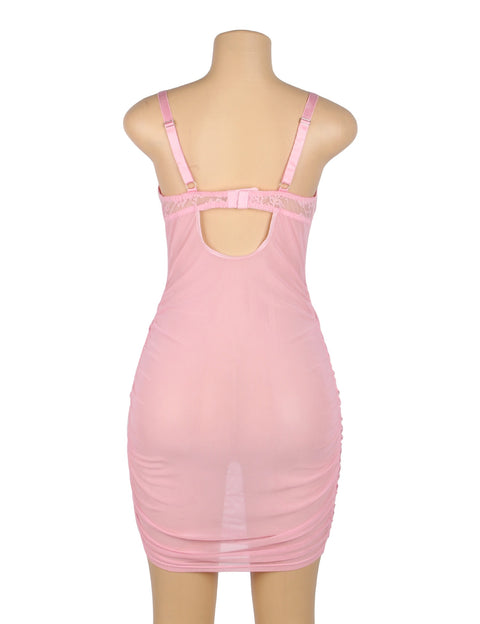 Lace Mesh Sexy Push Up Suspenders Nightdress R81314-1 Pink L