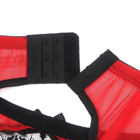 Eyelash Lace Metal Clips Garter & Panty P5255-2 Red S