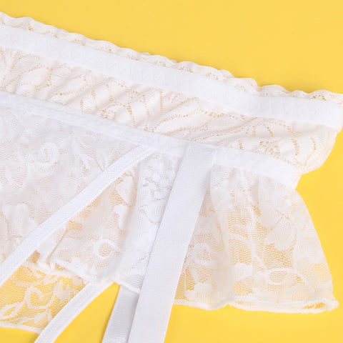 Sexy Lace Garter Panty with Metal Buckles P5251-2 White 3XL/4XL