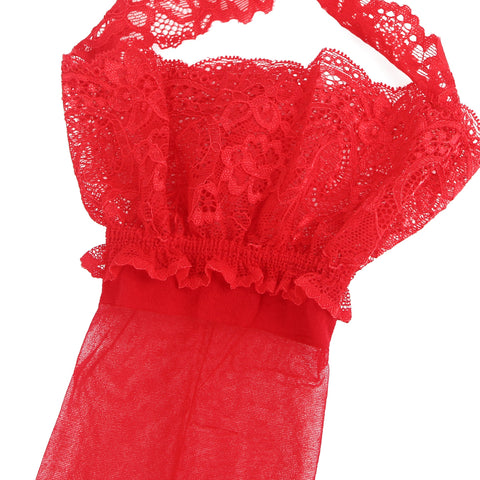 Sexy Stockings Lace Cross One Piece Pantyhose H3639-2 Red One Size
