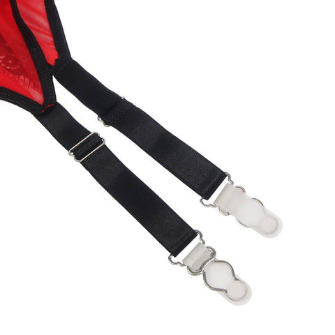 Eyelash Lace Metal Clips Garter & Panty P5255-2 Red S