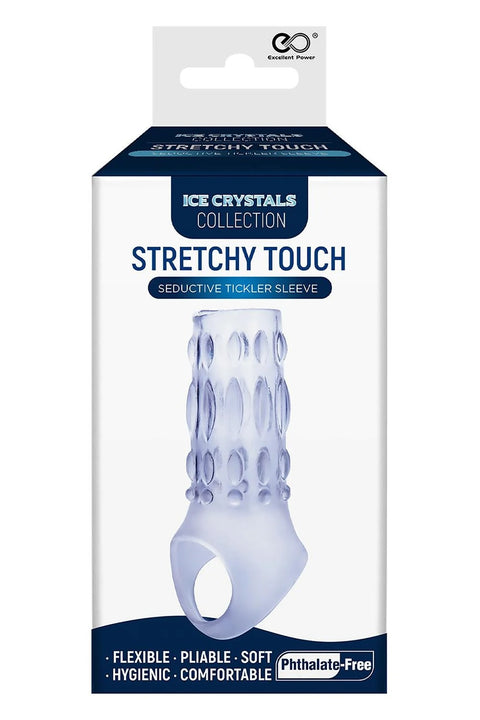Packaging of a 'Stretchy Touch' product from the Ice Crystals Collection on a white background.
