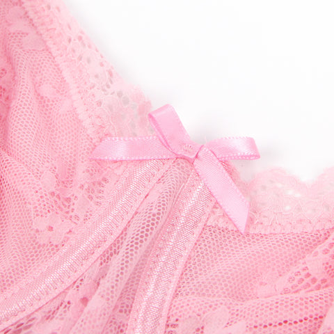 Lace Mesh Sexy Push Up Suspenders Nightdress R81314-1 Pink L