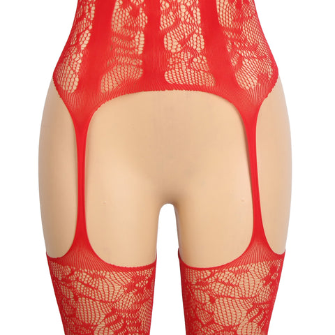 Jacquard Halter Neck Bodystocking H3633-2 Red XS/M