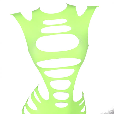 Long Sleeves Hollow Out Bodystocking/Dress H3569-3 Lime XS/M