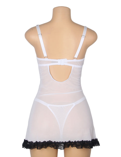 Sexy Lace Ruffled Suspender Nightdress/Chemise & Matching G-String Set R82096-2 White M