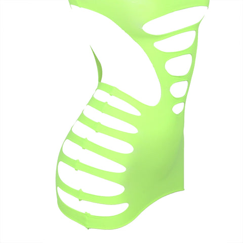 Long Sleeves Hollow Out Bodystocking/Dress H3569-3 Lime XS/M