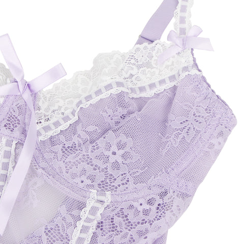 Sexy Lace Ruffled Suspender Nightdress/Chemise & Matching G-String Set R82096-4P Purple  XL