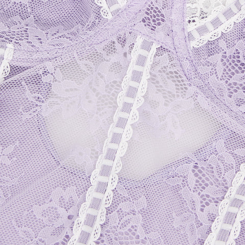Sexy Lace Ruffled Suspender Nightdress/Chemise & Matching G-String Set R82096-4 Purple M