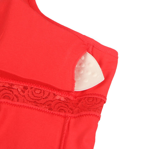Lace Deep V Neck Suspender Nightdress R81732-2P Red XL