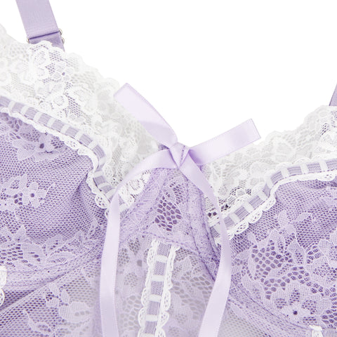 Sexy Lace Ruffled Suspender Nightdress/Chemise & Matching G-String Set R82096-4 Purple M