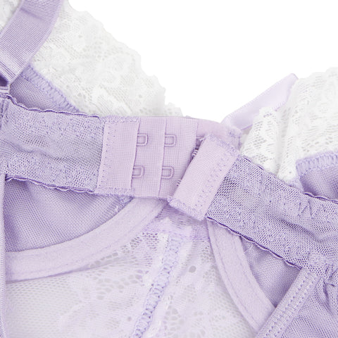 Sexy Lace Ruffled Suspender Nightdress/Chemise & Matching G-String Set R82096-4P Purple L