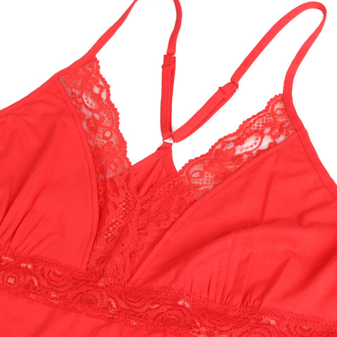 Lace Deep V Neck Suspender Nightdress R81732-2 Red S