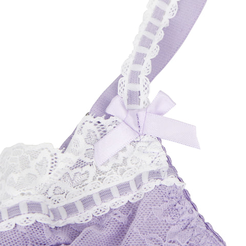 Sexy Lace Ruffled Suspender Nightdress/Chemise & Matching G-String Set R82096-4 Purple M