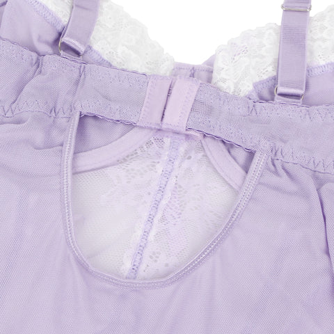 Sexy Lace Ruffled Suspender Nightdress/Chemise & Matching G-String Set R82096-4 Purple M