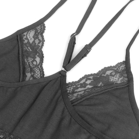 Lace Deep V Neck Suspender Nightdress R81732-1 Black S