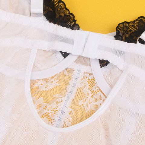 Sexy Lace Ruffled Suspender Nightdress/Chemise & Matching G-String Set R82096-2 White M