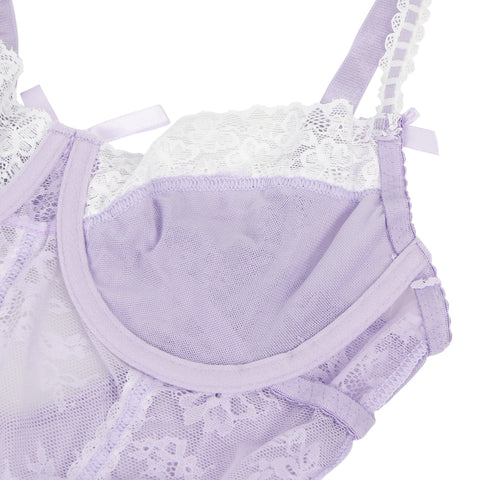 Sexy Lace Ruffled Suspender Nightdress/Chemise & Matching G-String Set R82096-4 Purple M
