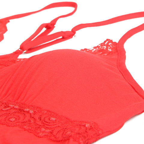 Lace Deep V Neck Suspender Nightdress R81732-2 Red M