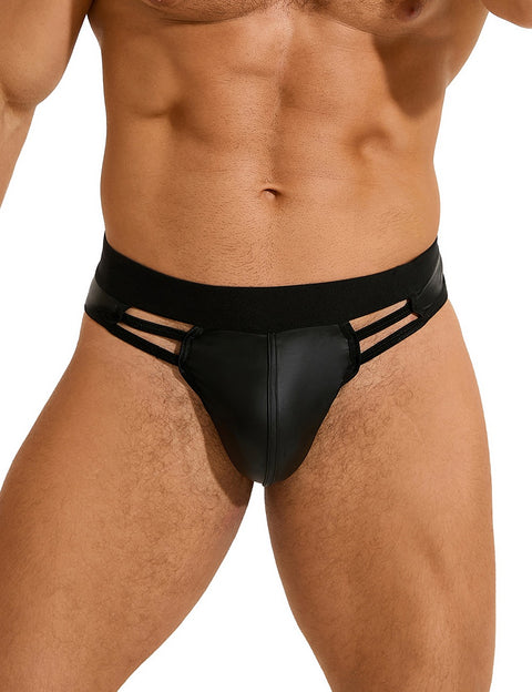 Faux Leather Hollow Out Men's Undie MP291-1 Black M