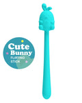 Turquoise 'Cute Bunny' flirting stick on a white background