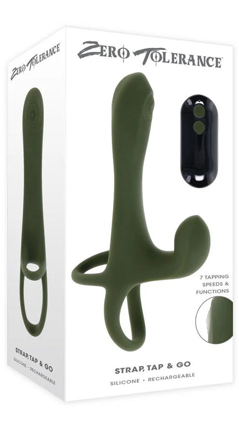 Green and white silicone device with packaging labeled 'Zero Tolerance' on a white background