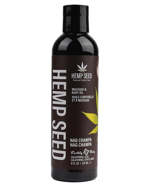 Hemp Seed massage and body oil bottle on a white background