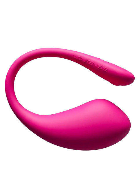 A bright pink curved wearable device with a matte finish and the brand name 'LOVENSE' embossed on the upper curve, shown against a plain white background.