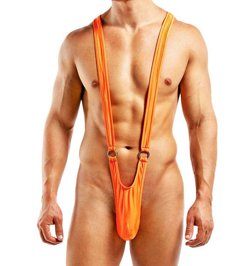 Male Power Nylon Spandex Front Ring Sling Bodysuit Orange PAK812 L/XL