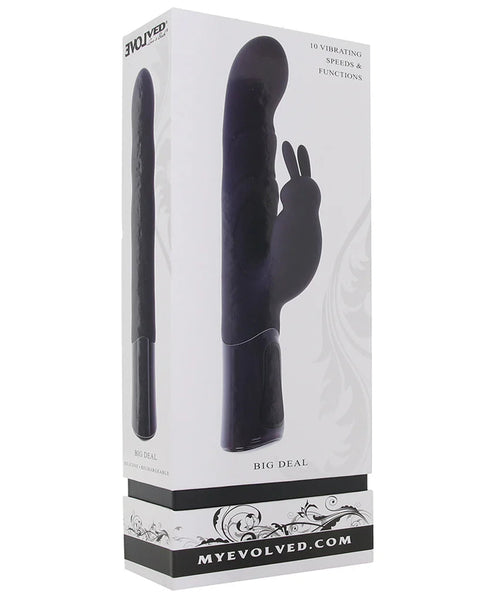 Product packaging of a black handheld device with 'MyEvolved' branding on a white background