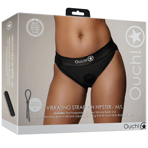 Ouch Vibrating Strap On Hipster – Black XS/S