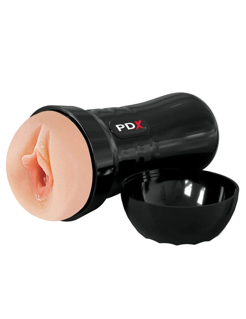 Realistic silicone ear in a black container with 'PDX' branding on a white background