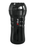 Black textured water bottle with PDX logo on a white background