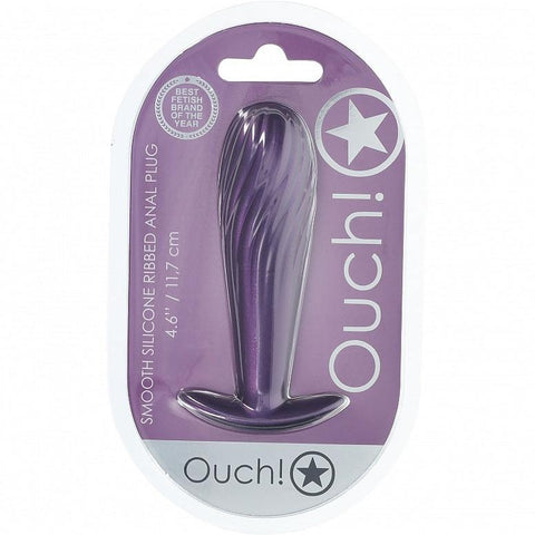 Ouch Ribbed Anal Plug 4.6" Metallic Purple