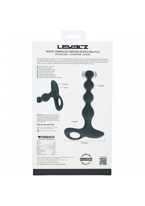 Levelz Remote Control Beaded Vibrating Silicone Anal Plug Black