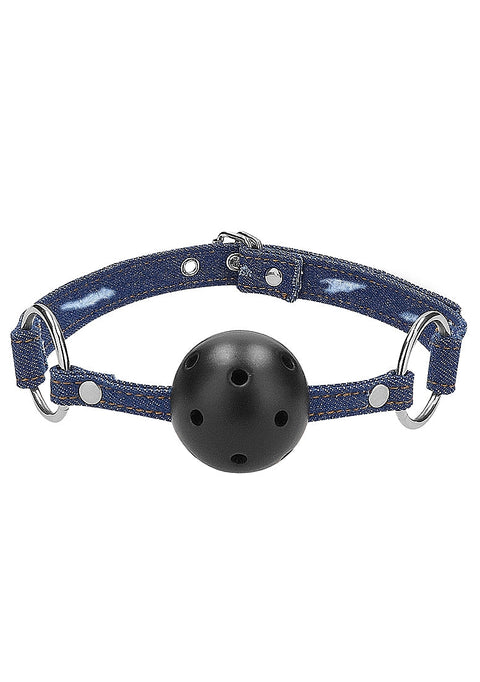 Ouch Denim Breathable Ball Gag Blue