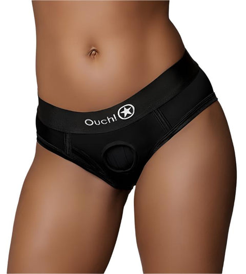 Ouch Vibrating Strap On Hi Cut Brief – Black XS/S