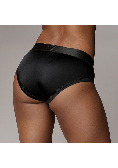 Ouch Vibrating Strap On Hi Cut Brief – Black XS/S