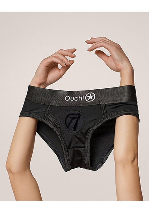 Ouch Vibrating Strap On Hi Cut Brief – Black XS/S