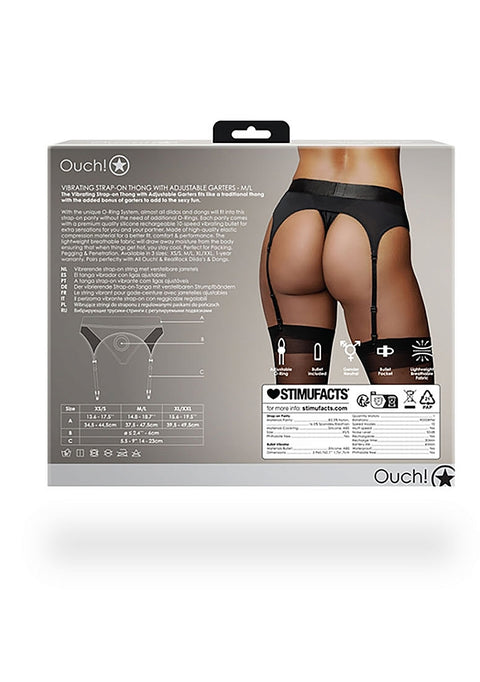 Ouch Vibrating Strap On Thong with Adjustable Garters - Black M/L