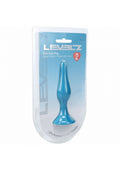 Blue anal plug in Levelz packaging on a white background