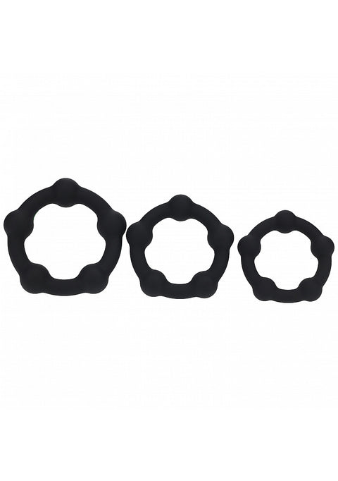 Level Beaded Silicone Cock Ring Set of 3 Black