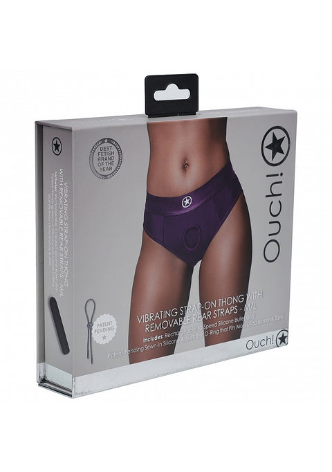 Ouch Vibrating Strap On Thong - Purple M/L