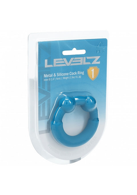Blue cock ring in Levelz packaging on a white background